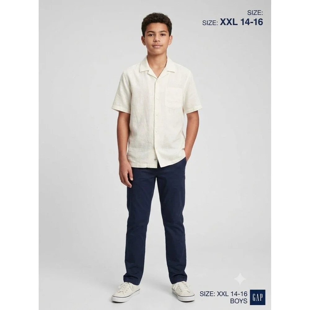 NWOT GAP Kids Boys White Linen Cotton Button-Up Vacay Shirt XXL 14-16 887399